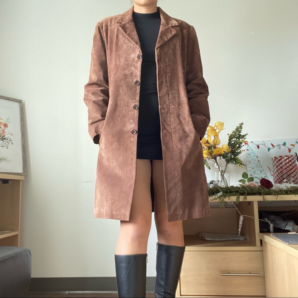 Brown Long Leather Jacket Trench Coat